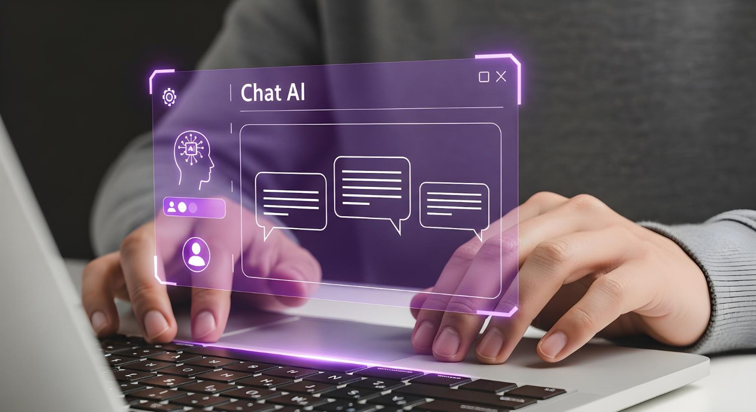 Person using a laptop with an AI chat interface