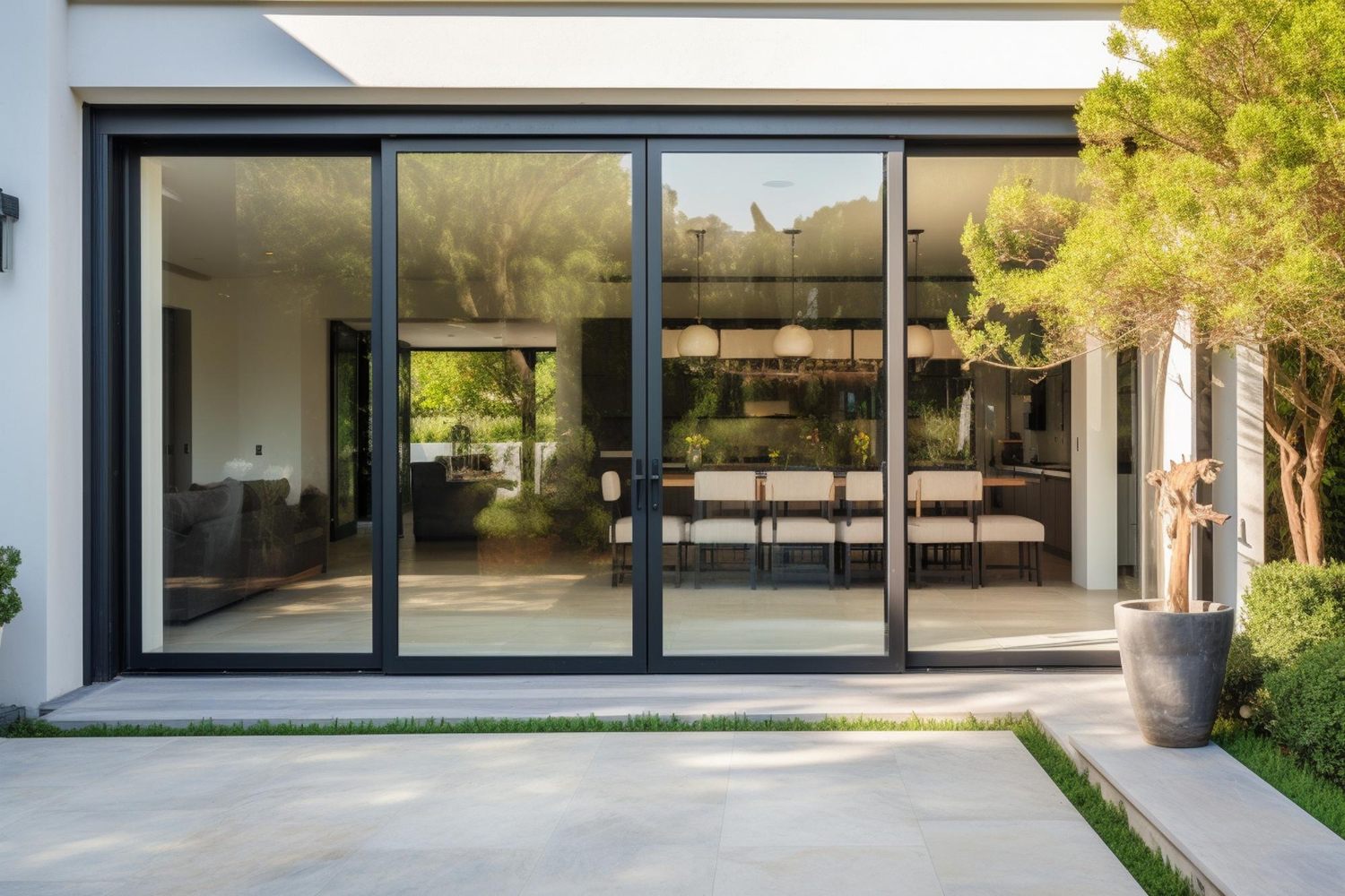 Large aluminium sliding glass doors in a modern residential space