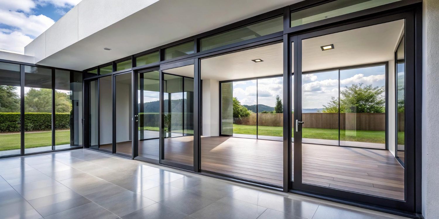 Large aluminium-framed windows and glass doors in a Malaysian-style home